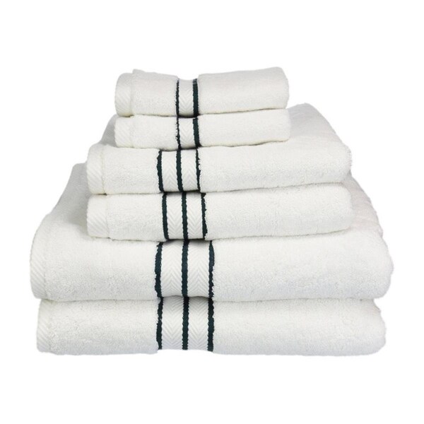 Superior Superior 900GSM-H 6PC SET TL 900 Gsm Egyptian Cotton Towel Set - White With Teal Border; 6 Pieces - 900GSM(H) 6PC SET TL