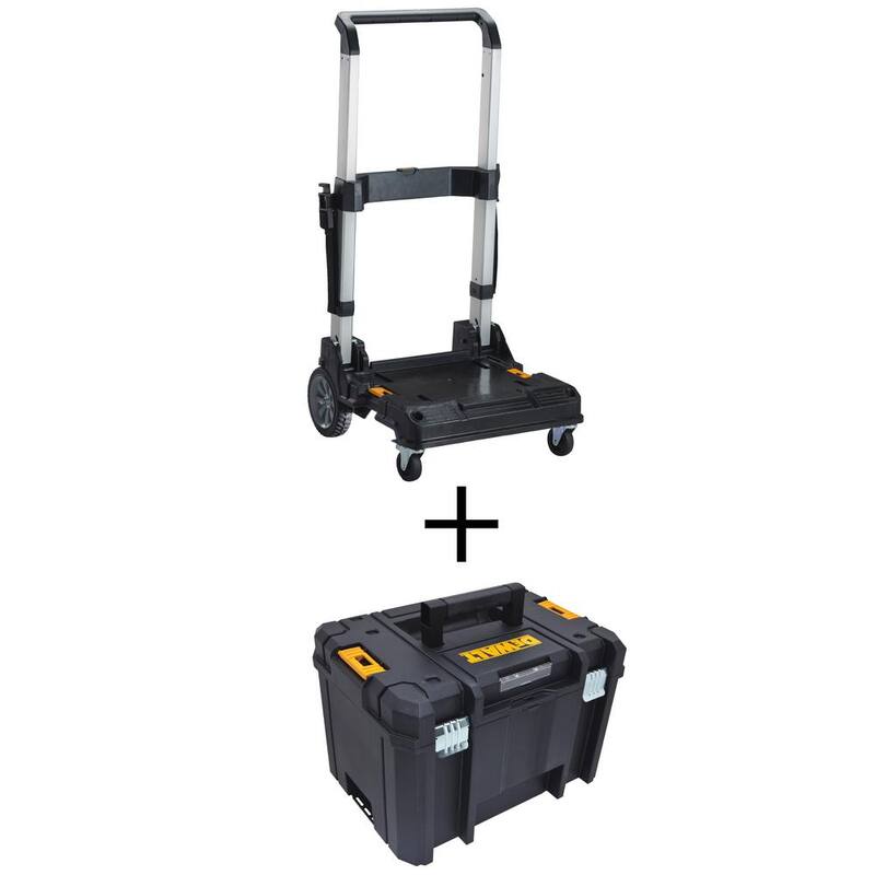 DEWALT TSTAK Stackable Utility Cart Trolley and TSTAK VI 17 in. Stackable Deep Tool Storage Box - DWST17888W17806
