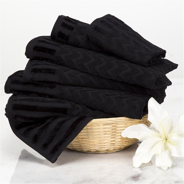 Daphnes Dinnette Chevron 100 Percent Cotton Towel Set - Black - 6 Piece - DA3239714
