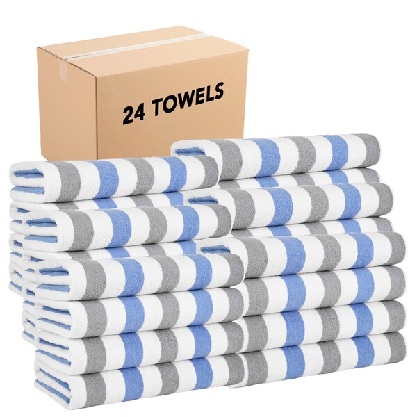 Monarch Brands Cabo Cabana Towels, Grey/Navy, 24PK - CABOCABANA-GY/NV-CS