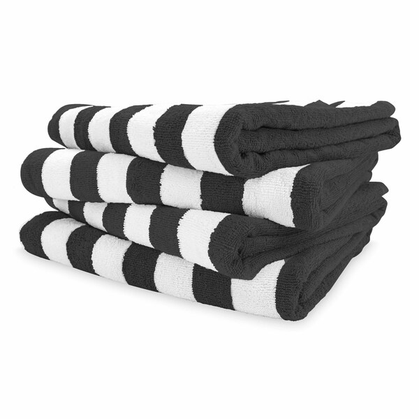 Monarch Brands California Cabana Towels, 30in x 70in, Black, 24PK - CABANA-BK-CS
