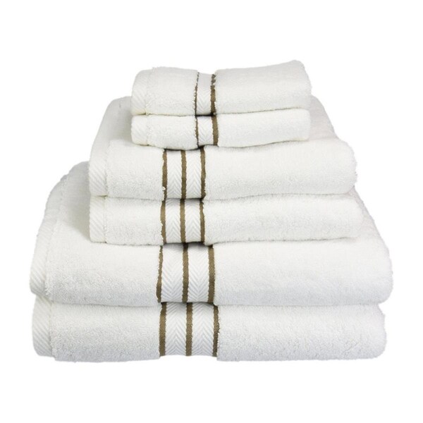 Superior Superior 900GSM-H 6PC SET LA 900 Gsm Egyptian Cotton Towel Set - White With Latte Border; 6 Pieces - 900GSM(H) 6PC SET LA