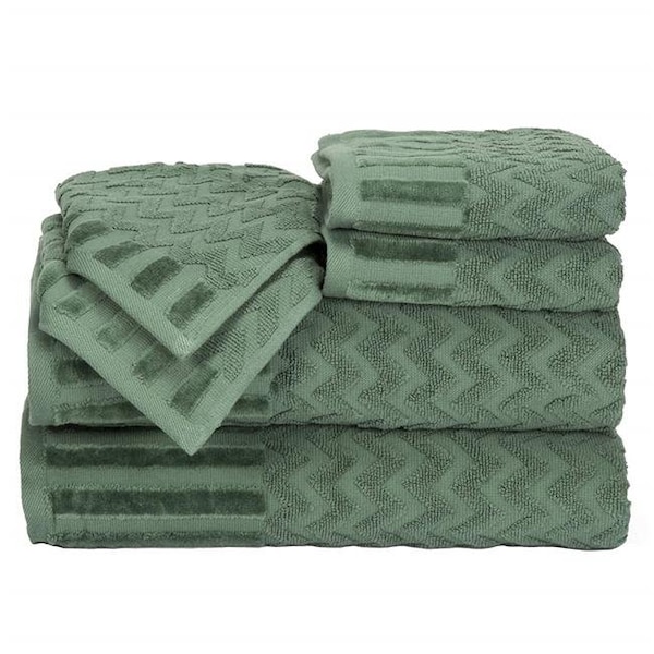 Bedford Home Bedford Home 67A-27582 6 Piece Cotton Deluxe Plush Bath Towel Set - Green - 67A-27582