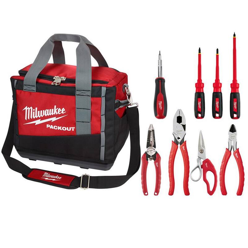 Milwaukee 15 in. PACKOUT Tool Duffle Bag & Electrician Hand Tool Set (9-Piece) - 48-22-8321-48-22-6100-48-22-3079