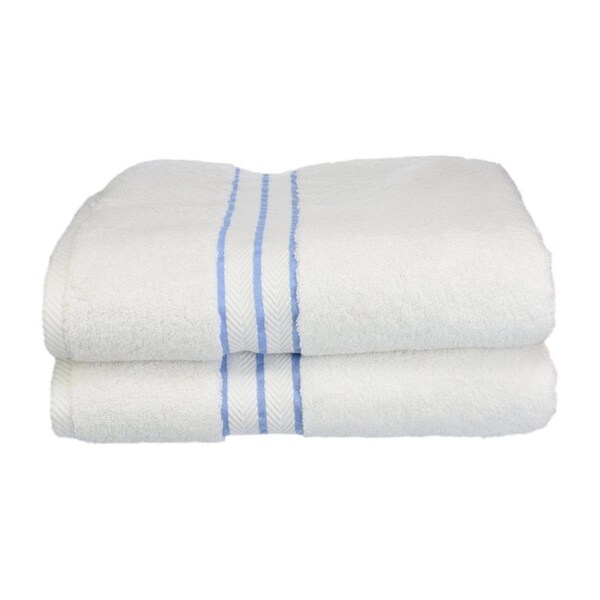 Superior Superior 900GSM-H BTOWEL LB 900 Gsm Egyptian Cotton Bath Towel Set - White With Light Blue Border; 2 Pieces - 900GSM(H) BTOWEL LB