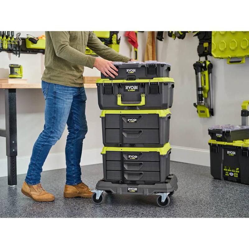 RYOBI LINK Modular Dolly Multi-Purpose Rolling Base with LINK 2-Drawer Tool Box and LINK 3-Drawer Tool Box - STM204-STM301-STM302