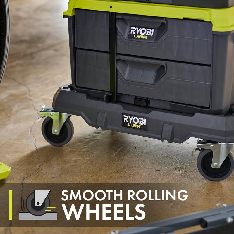 RYOBI LINK Modular Dolly Multi-Purpose Rolling Base with LINK 2-Drawer Tool Box and LINK 3-Drawer Tool Box - STM204-STM301-STM302