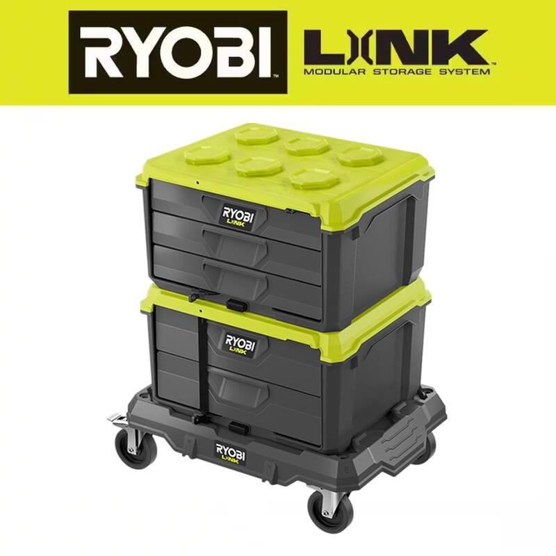 RYOBI LINK Modular Dolly Multi-Purpose Rolling Base with LINK 2-Drawer Tool Box and LINK 3-Drawer Tool Box - STM204-STM301-STM302