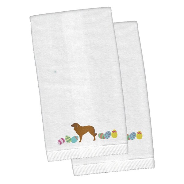 Carolines Treasures Estrela Mountain Dog Easter White Embroidered Plush Hand Towel, 2PK - CK1674KTEMB