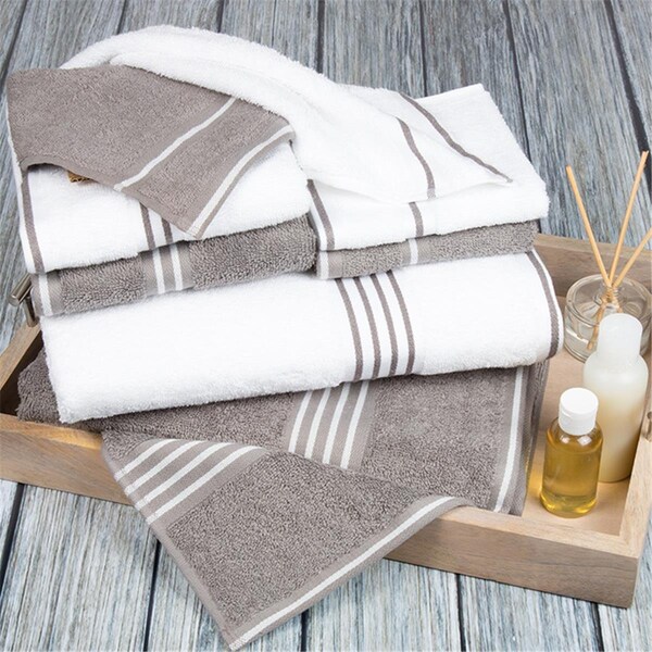 Daphnes Dinnette 27.5 x 53 in. Rio 100 Percent Cotton Towel Set White & Silver - 8 Piece - DA3242158