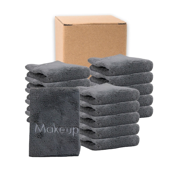 Monarch Brands Makeup Coral Fleece Towels, 13in x 13in , Gray, 108PK - MU-GREY-CS