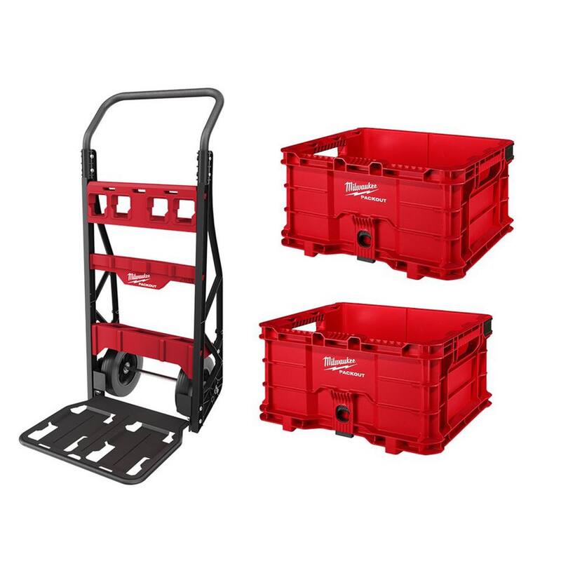 Milwaukee PACKOUT 20 in. 2-Wheel Utility Cart with (2) PACKOUT Tool Storage Crates - 48-22-8415-48-22-8440x2