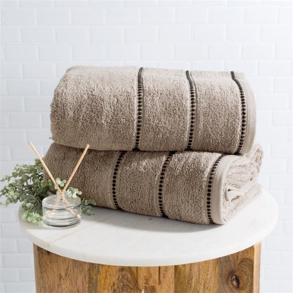 Lavish Home Lavish Home 67-0036-T 2 Piece Luxury Cotton Towel Set; Taupe & Black - 67-0036-T