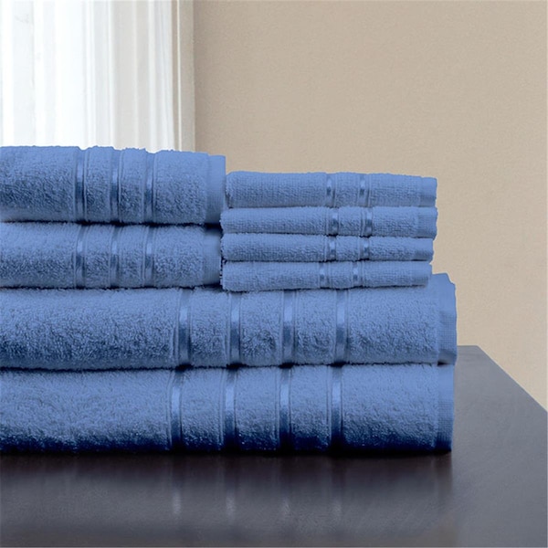 Lavish Home Lavish Home  12 x 11.75 in. 100 Percent Cotton Plush Bath Towel Set, Blue - 8 Piece, 8PK - 67-0013-BL