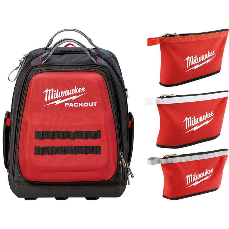 Milwaukee 15 in. PACKOUT Tool Backpack with 3-Pack Zipper Tool Bags - 48-22-8301-48-22-8193