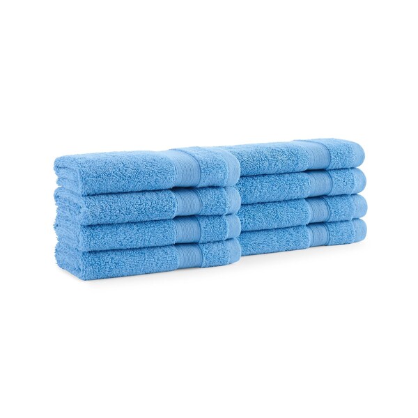 Monarch Brands Aegean Recycled Washcloths 13in x 13in - Solid, Blue, 8PK - P-WC-RO-1313--BL