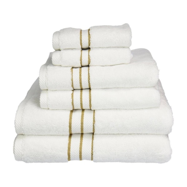 Superior Superior 900GSM-H 6PC SET TO 900 Gsm Egyptian Cotton Towel Set - White With Toast Border; 6 Pieces - 900GSM(H) 6PC SET TO