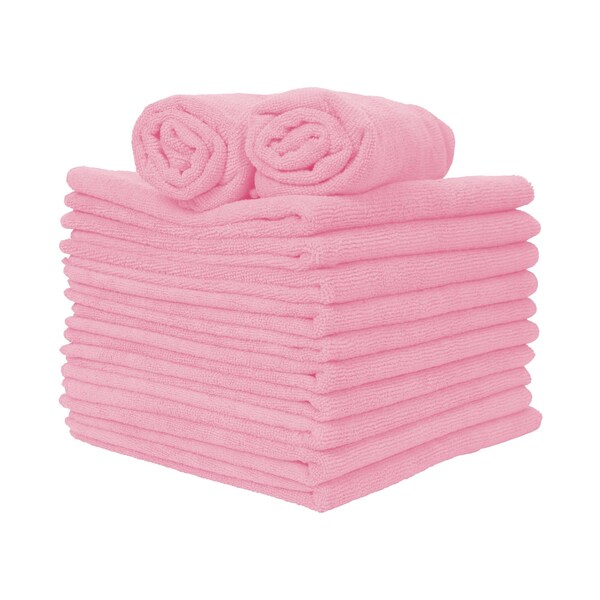 Monarch Brands Microfiber Hand Towels, 15in x 24in - Pink, 12PK - PNP915210P