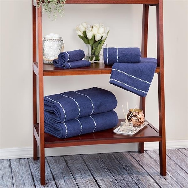 Trademark Global Trademark Global 67-0024-N Luxury Cotton Towel Set- Quick Dry Zero Twist & Soft Set; Navy & White - 6 Piece - 67-0024-N