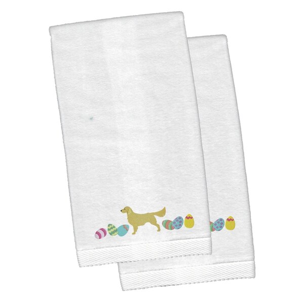Carolines Treasures Golden Retriever Easter White Embroidered Plush Hand Towel, 2PK - CK1647KTEMB