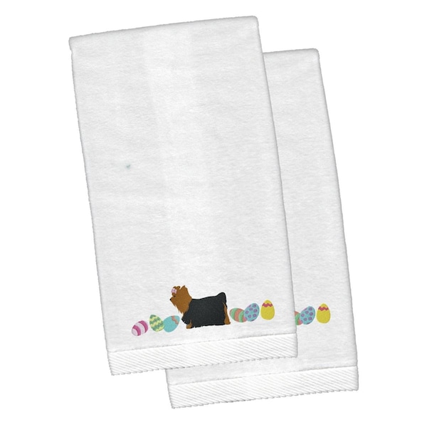 Carolines Treasures Yorkie Yorkshire Terrier Easter White Embroidered Plush Hand Towel, 2PK - CK1695KTEMB