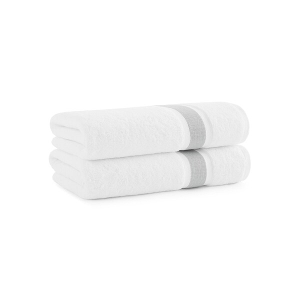 Monarch Brands Aegean Recycled Bath Towels 30in x 60in - Stripe, Light Gray, 2PK - P-BT-RT-3060-LG