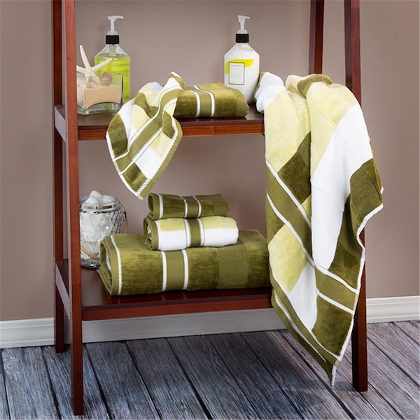 Lavish Home Lavish Home  100 Percent Cotton Oakville Velour Towel Set, Green - 6 Piece, 6PK - 67-0023-G