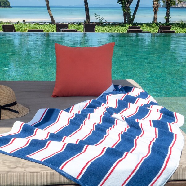 Aston & Arden Beach Towels Navy/Red ( 1 Each) - BT-PINSTR-25NR