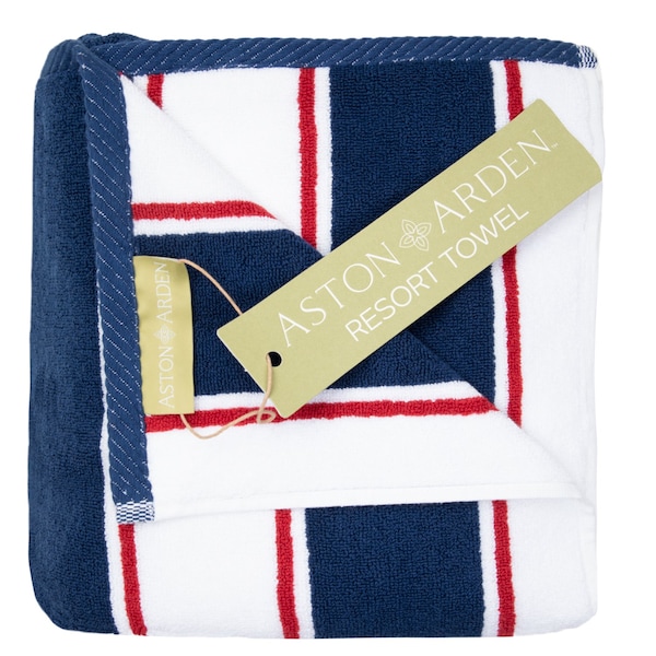 Aston & Arden Beach Towels Navy/Red ( 1 Each) - BT-PINSTR-25NR