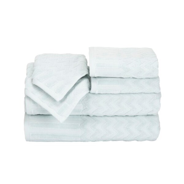 Hastings Home 6-Piece Cotton Deluxe Plush Bath Towel Set, Chevron Pattern Spa Luxury Decorative Towels  (Seafoam) - 205111WYG