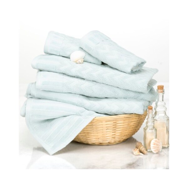 Hastings Home 6-Piece Cotton Deluxe Plush Bath Towel Set, Chevron Pattern Spa Luxury Decorative Towels  (Seafoam) - 205111WYG
