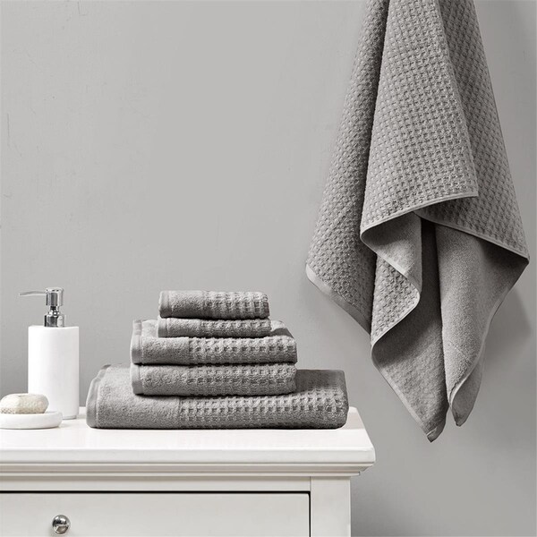 Madison Park Charcoal 100 Percent Cotton Waffle Towel Set, 6 Piece - MP73-7179