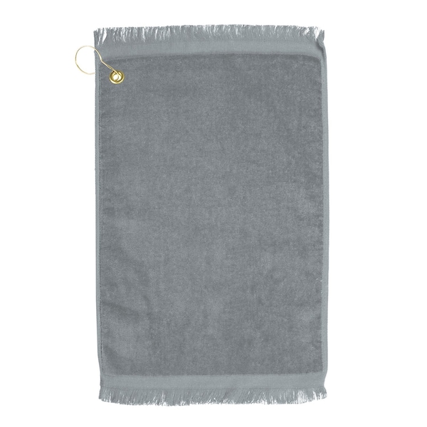 Towelsoft Premium Fringed Velour Golf Towel with Corner Hook &Grommet Placement-Silver - GOLF-EV1407CL-SLVR
