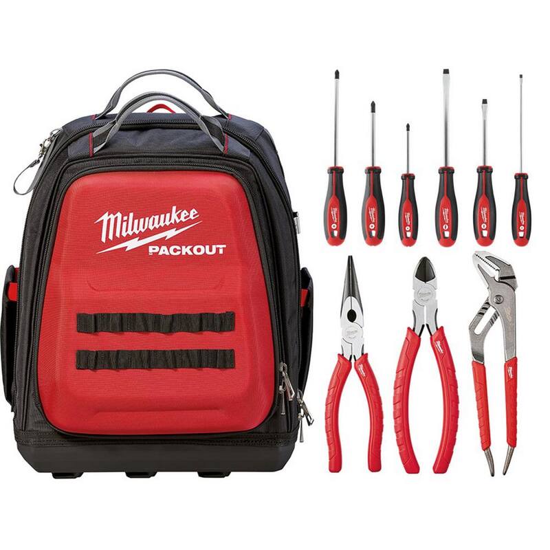 Milwaukee 15 in. PACKOUT Tool Backpack with 9-Piece Tool Set - 48-22-8301-48-22-2706-48-22-6331