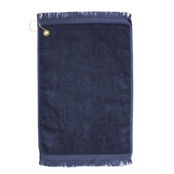 Towelsoft Premium Fringed Velour Golf Towel with Corner Hook &Grommet Placement-Navy - GOLF-EV1407CL-NVY