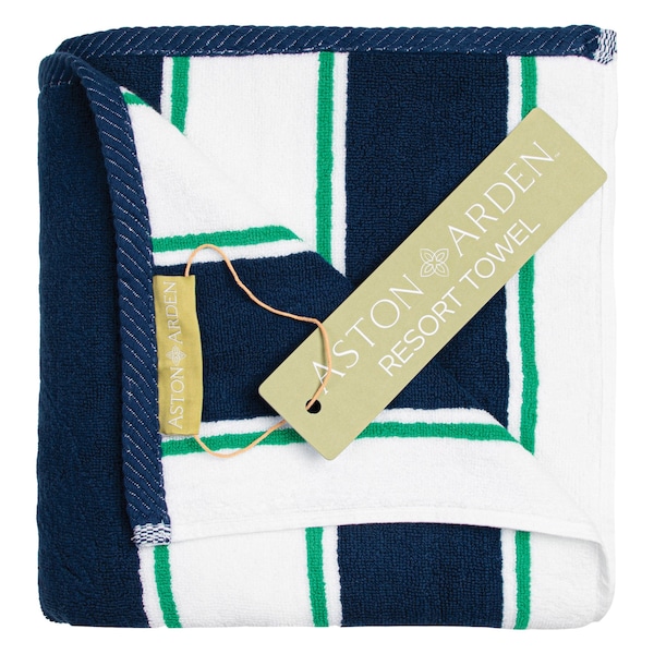 Monarch Brands Aston & Arden Pinstriped Beach Towel - Navy/Green - P-BT-PNS-25BMN