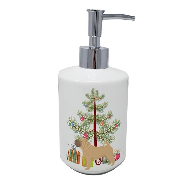 Carolines Treasures 7 x 3.5 in. Shar Pei Christmas Tree Ceramic Soap Dispenser - CK3562SOAP