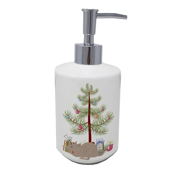 Carolines Treasures 7 x 3.5 in. Fuzz Rat Merry Christmas Ceramic Soap Dispenser - CK4472SOAP