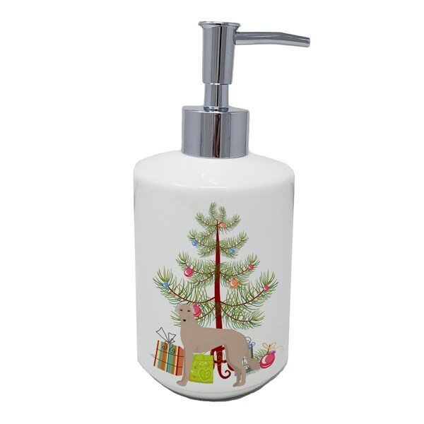 Carolines Treasures 7 x 3.5 in. Tan Longdog Christmas Tree Ceramic Soap Dispenser - CK3848SOAP