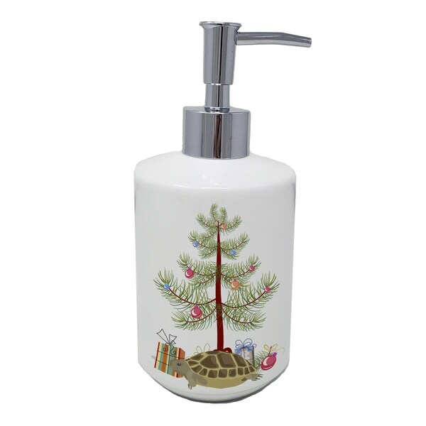 Carolines Treasures 7 x 3.5 in. Turtle Merry Christmas Ceramic Soap Dispenser - CK4542SOAP