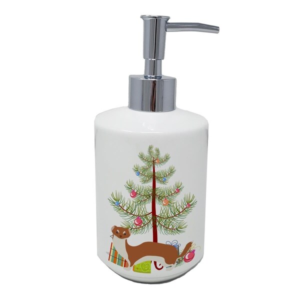 Carolines Treasures 7 x 3.5 in. Weasel Christmas Ceramic Soap Dispenser, Teal - BB9237SOAP