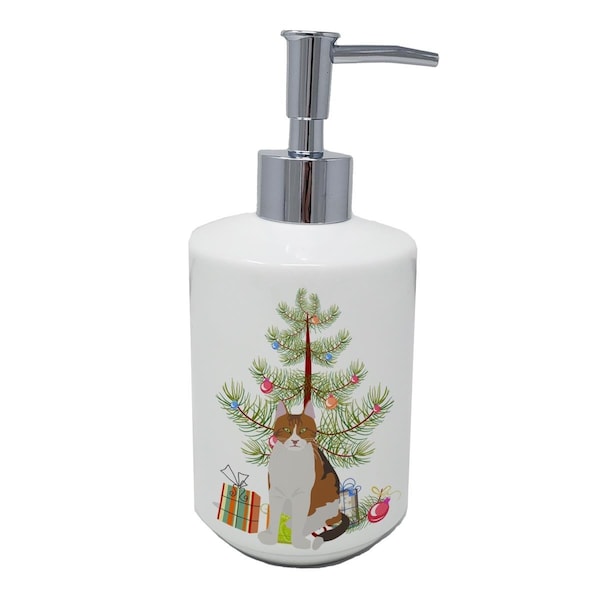 Carolines Treasures 7 x 3.5 in. Aegean Cat Merry Christmas Ceramic Soap Dispenser - CK4740SOAP