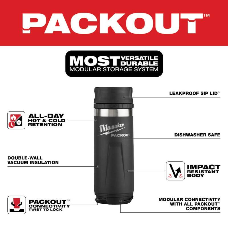 Milwaukee PACKOUT Black 18 Oz. Insulated Bottle with Sip Lid - 48-22-8395B