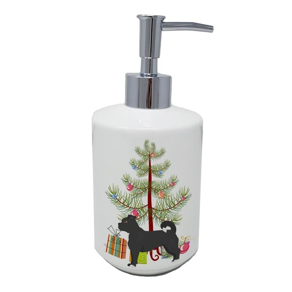 Carolines Treasures 7 x 3.5 in. Black Chug Christmas Tree Ceramic Soap Dispenser - CK3820SOAP