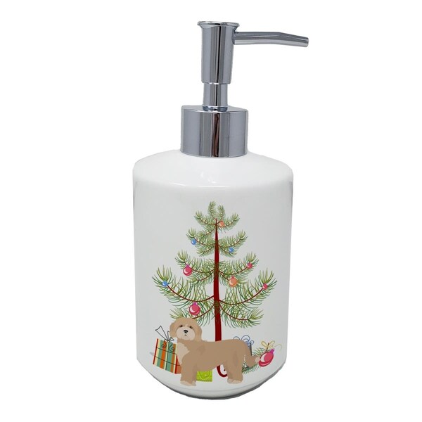 Carolines Treasures 7 x 3.5 in. Cavachon Christmas Tree Ceramic Soap Dispenser - CK3810SOAP