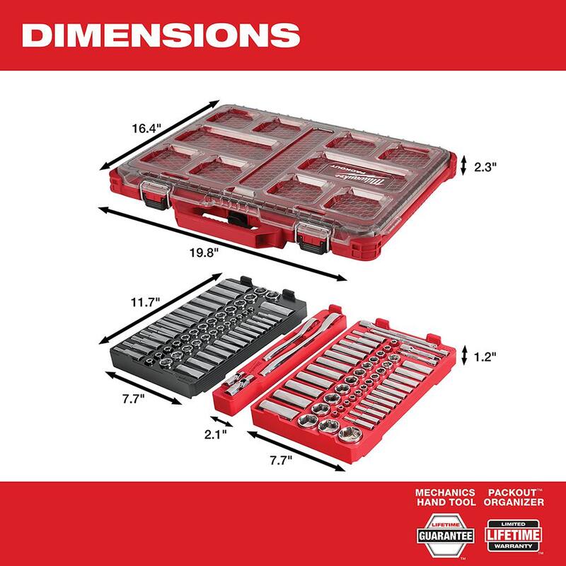 Milwaukee PACKOUT 20 in. 2-Wheel Folding Utility Cart w/3/8 in. and 1/4 in. SAE/Metric Mechanics Set (107-Piece) - 48-22-8415-48-22-9486