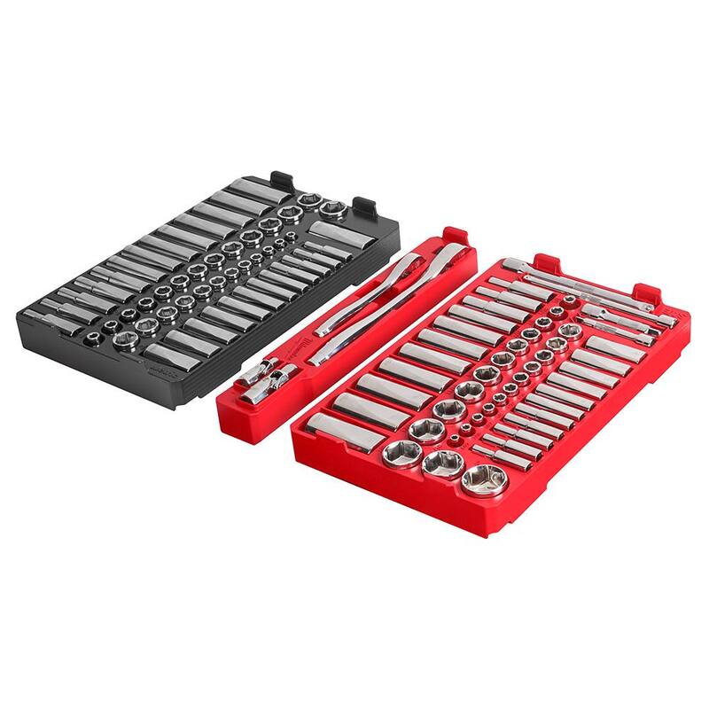 Milwaukee PACKOUT 20 in. 2-Wheel Folding Utility Cart w/3/8 in. and 1/4 in. SAE/Metric Mechanics Set (107-Piece) - 48-22-8415-48-22-9486