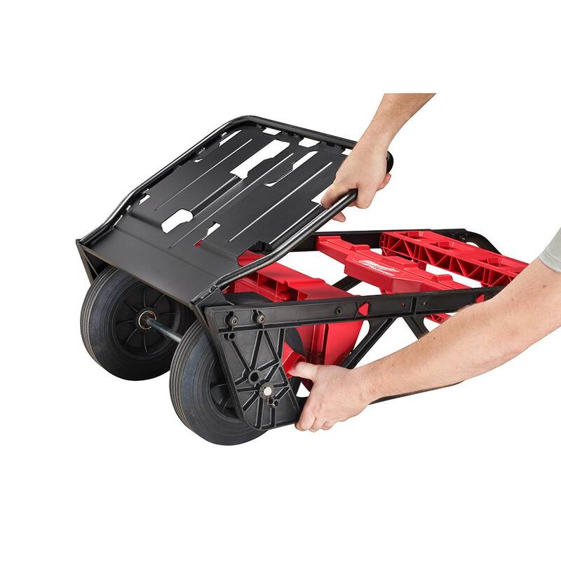 Milwaukee PACKOUT 20 in. 2-Wheel Folding Utility Cart w/3/8 in. and 1/4 in. SAE/Metric Mechanics Set (107-Piece) - 48-22-8415-48-22-9486
