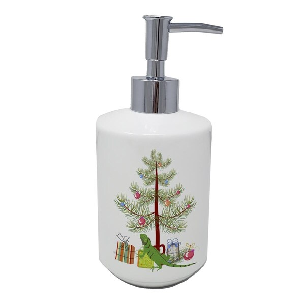Carolines Treasures 7 x 3.5 in. Iguana Merry Christmas Ceramic Soap Dispenser - CK4544SOAP