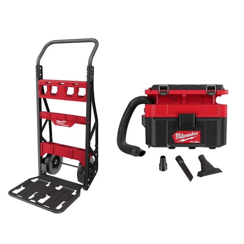 Milwaukee PACKOUT 20 in. 2-Wheel Utility Cart & M18 FUEL PACKOUT 18-Volt Lithium-Ion Cordless 2.5 Gal. Wet/Dry Vacuum (Tool-Only) - 48-22-8415-0970-20